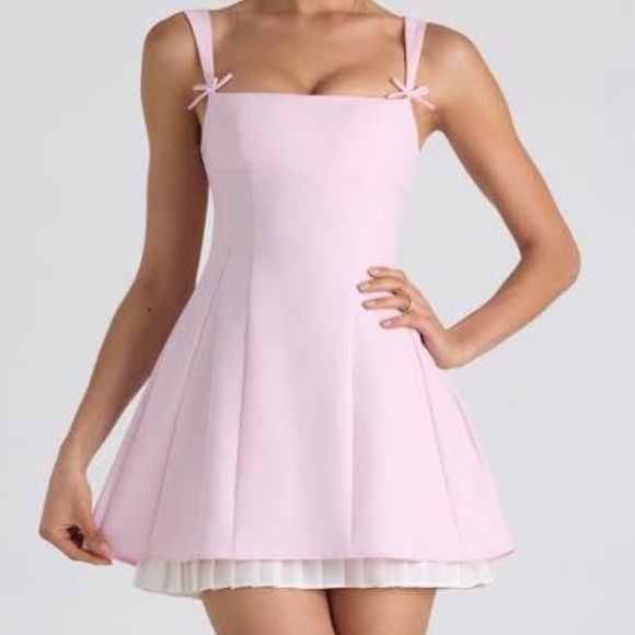 Oh Polly Cressida Bow-Detail Pleated A-Line Mini Dress - Picture 1 of 2